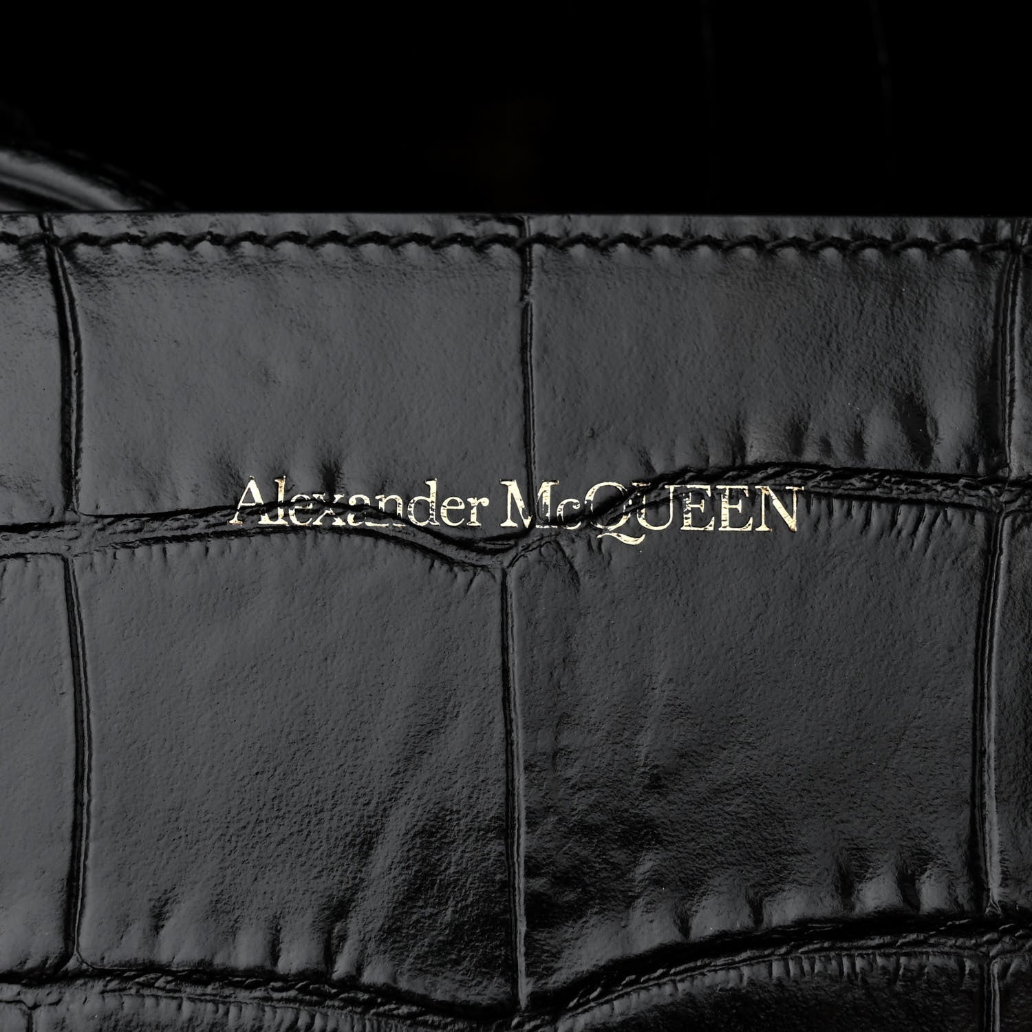 Alexander McQueen Shiny Crocodile Embossed Jeweled Satchel Black 6 of 9