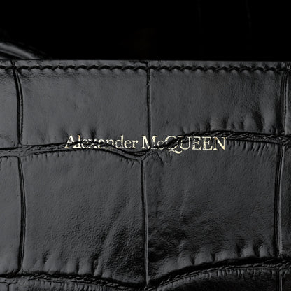 Alexander McQueen Shiny Crocodile Embossed Jeweled Satchel Black 6 of 9