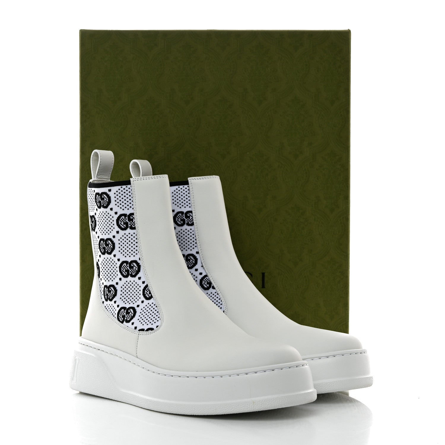 Gucci Dali Soft Calfskin Technical Jersey Knit GG Monogram Ankle Boots 38 White Great White Black 9 of 9