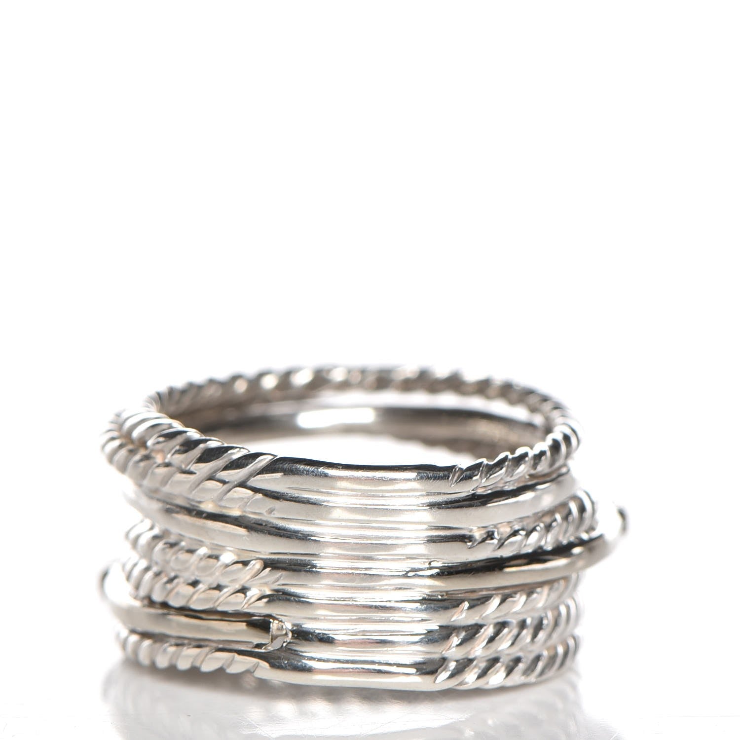 David Yurman Sterling Silver Diamond 11mm Wide Crossover Cable Ring 54 7 4 of 5