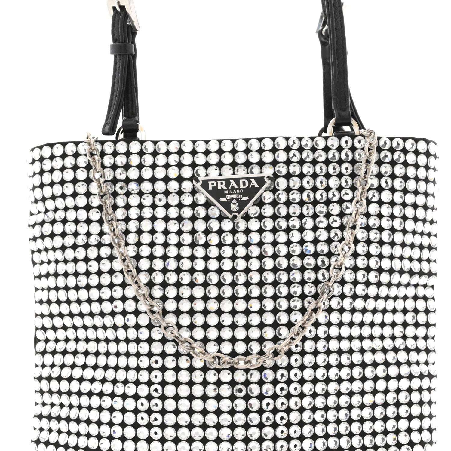 Prada Satin Crystal Metal Triangle Logo Chain Crossbody Handbag Cristal 7 of 10