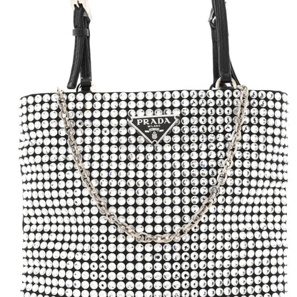 Prada Satin Crystal Metal Triangle Logo Chain Crossbody Handbag Cristal 7 of 10