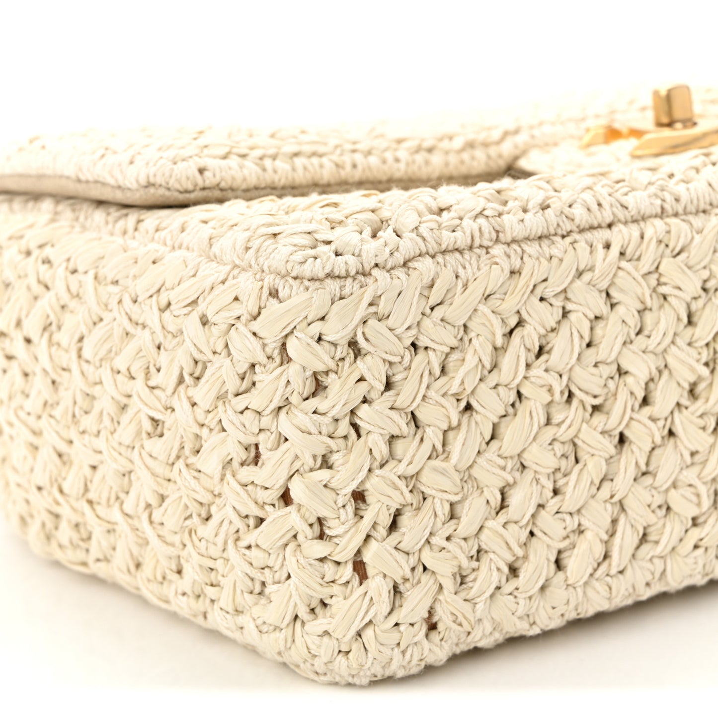 Raffia Crochet Paris Greece Medium Flap Bag Beige