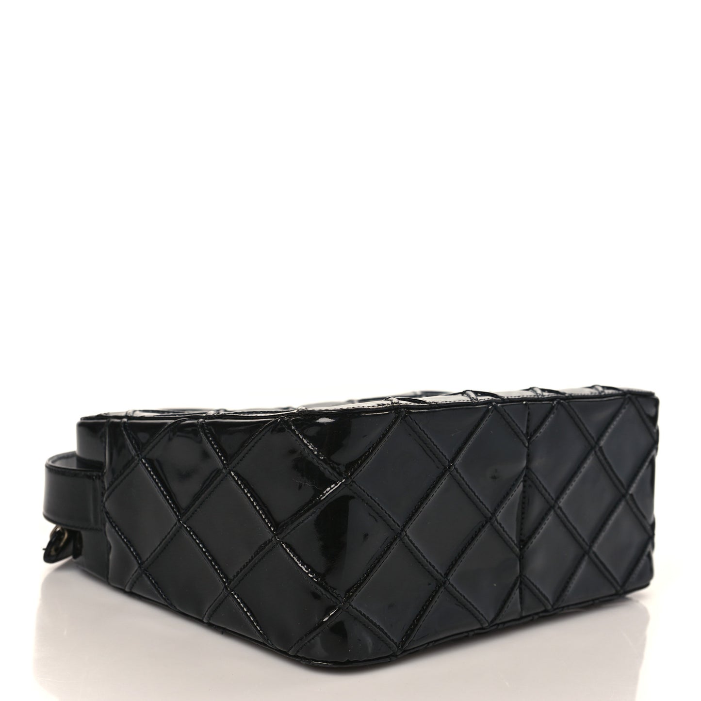 Patent Diamond Stitch Shoulder Bag Black