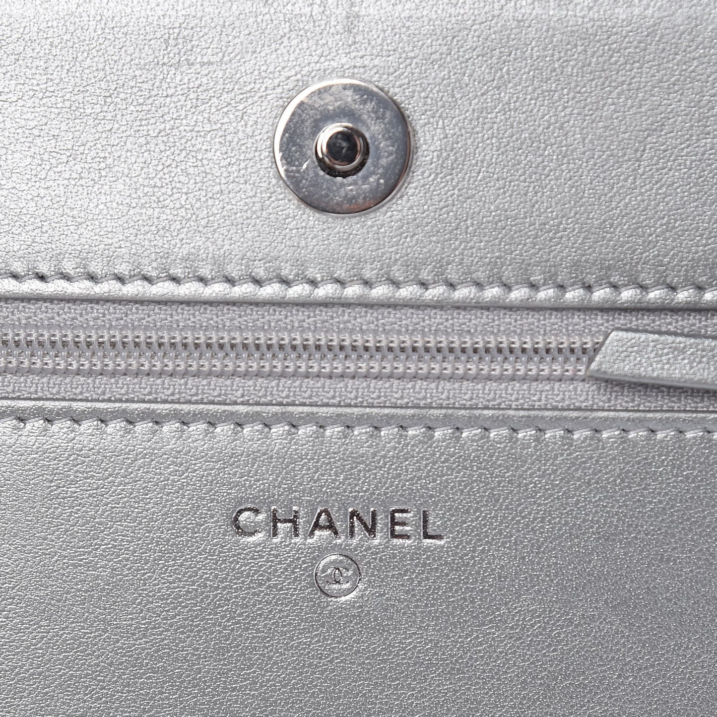 Metallic Lambskin Camellia Crystal Wallet on Chain WOC Silver