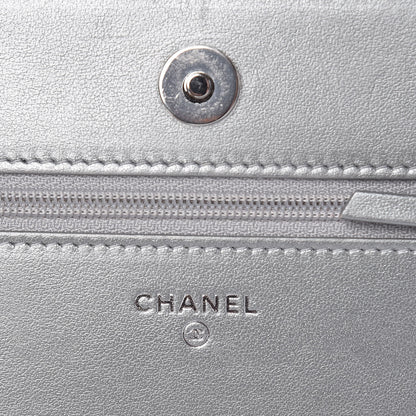 Chanel Metallic Lambskin Camellia Crystal Wallet on Chain WOC Silver 6 of 14