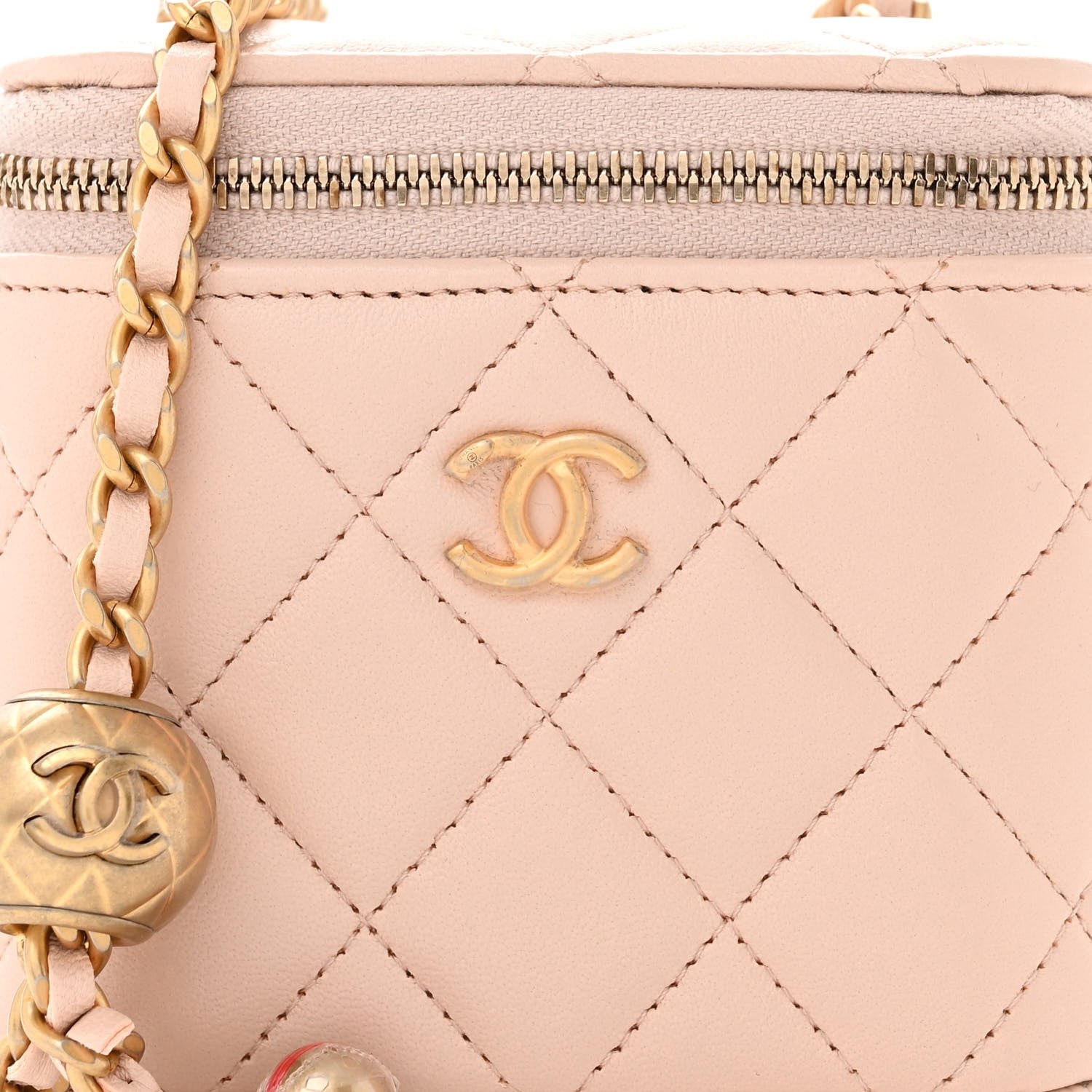 Chanel Lambskin Quilted Pearl Crush Mini Vanity Case With Chain Light Beige 8 of 11