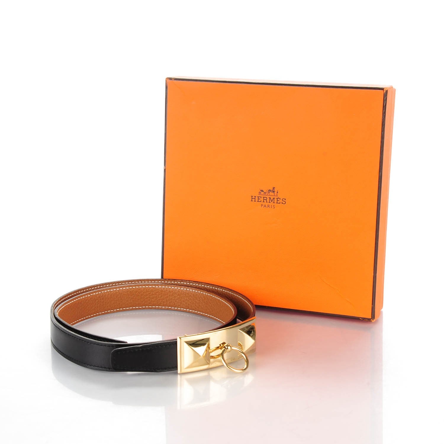 Hermes Box Togo 24mm Sydney Belt 85 Black Gold 8 of 8