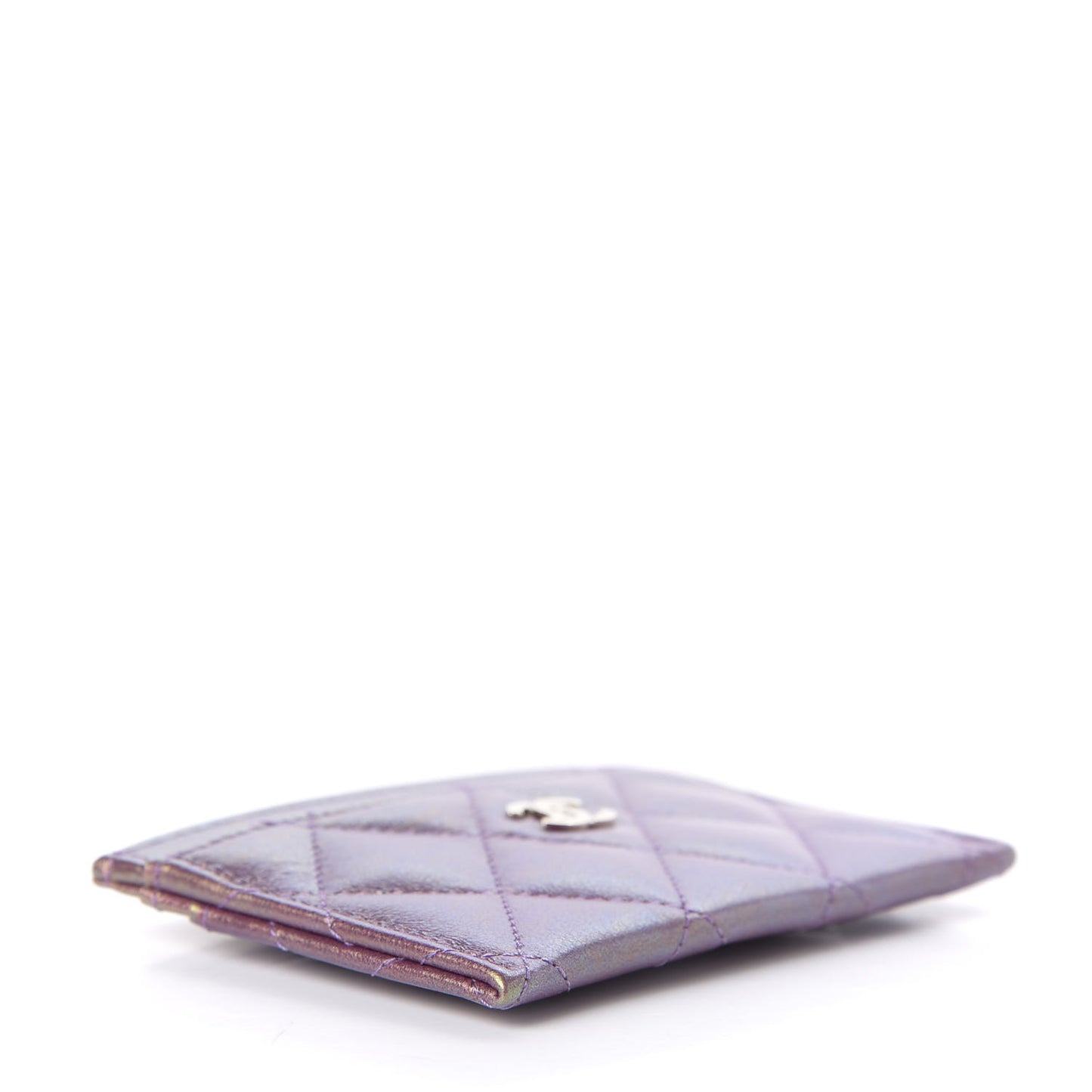 Iridescent Lambskin Quilted Card Holder Purple