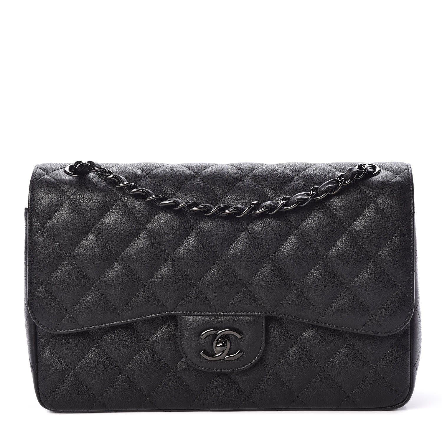 Chanel Crumpled Calfskin Quilted Jumbo Double Flap So Black 1 of 10