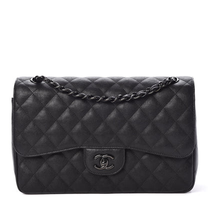 Chanel Crumpled Calfskin Quilted Jumbo Double Flap So Black 1 of 10