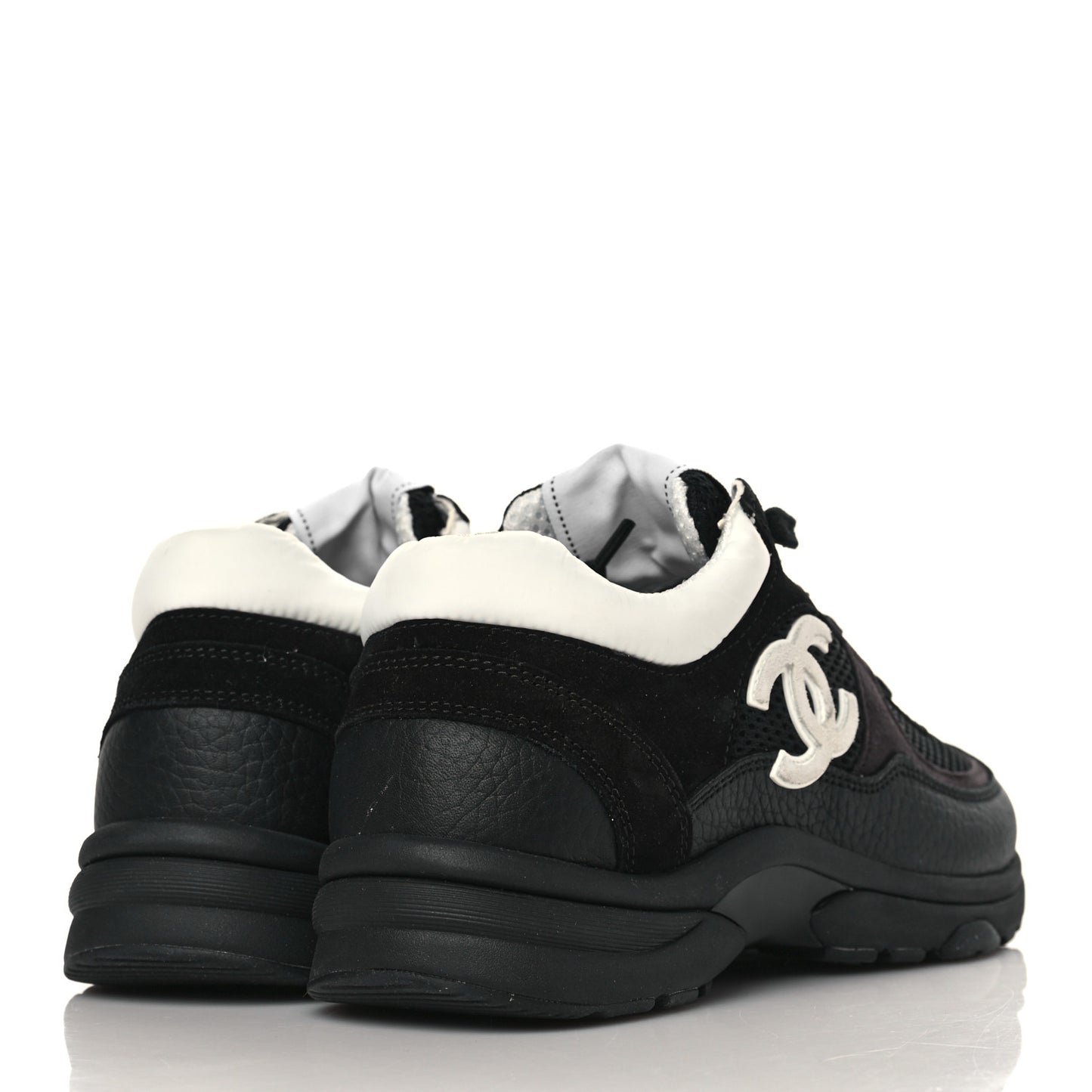 Mesh Suede Grained Calfskin Womens CC Sneakers 35 Black White