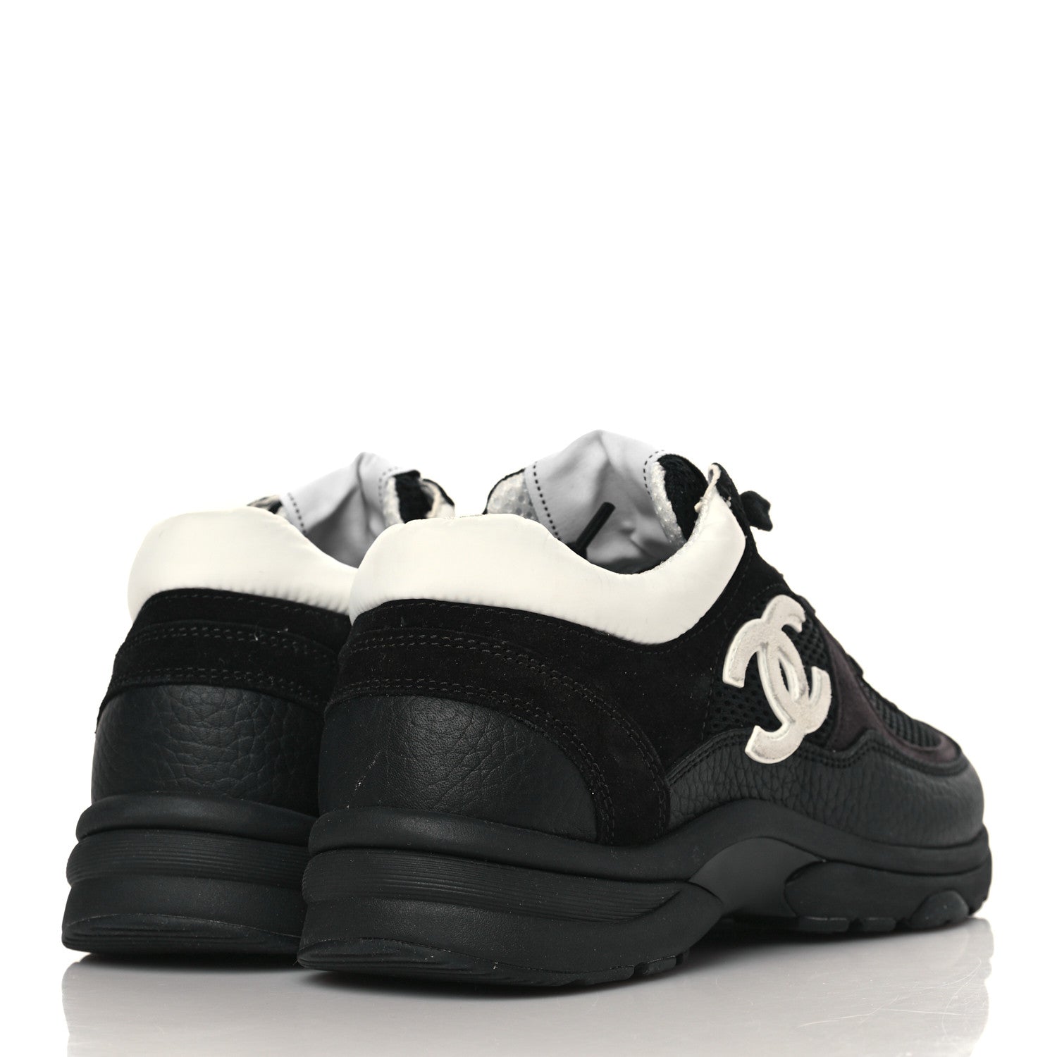 Chanel Mesh Suede Grained Calfskin Womens CC Sneakers 35 Black White 4 of 7