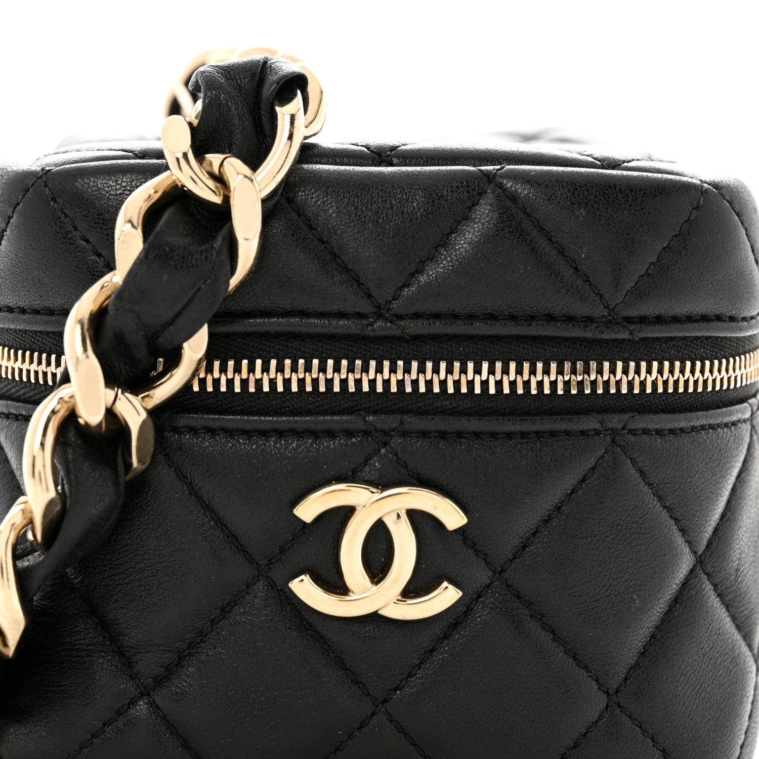 Chanel Lambskin Quilted Cube Chain Wristlet Case Black 8 of 12