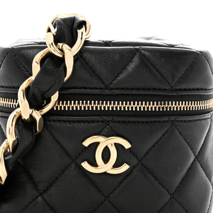 Chanel Lambskin Quilted Cube Chain Wristlet Case Black 8 of 12