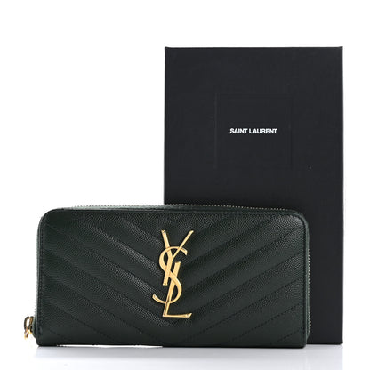 Saint Laurent Grain De Poudre Matelasse Chevron Monogram Zip Around Wallet New Vert Fonce 11 of 11