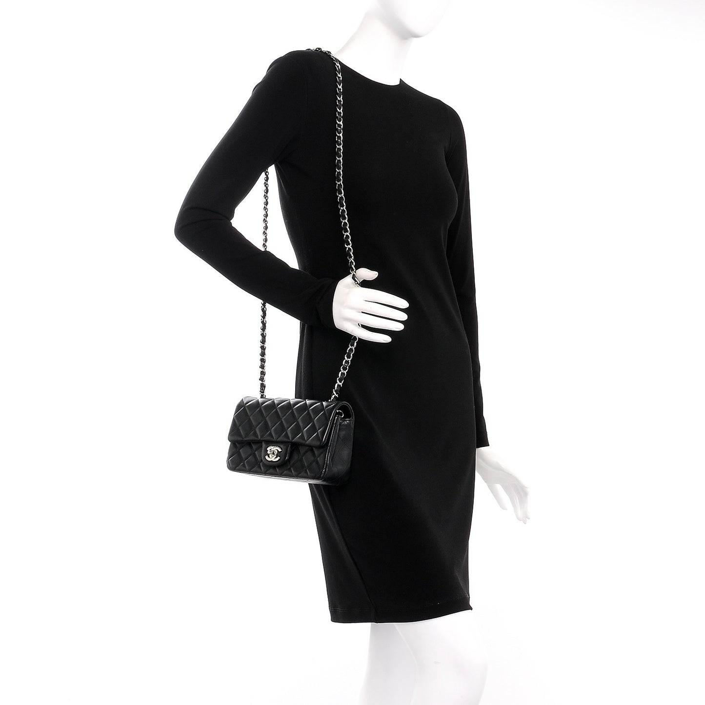 Lambskin Quilted Mini Rectangular Flap Black
