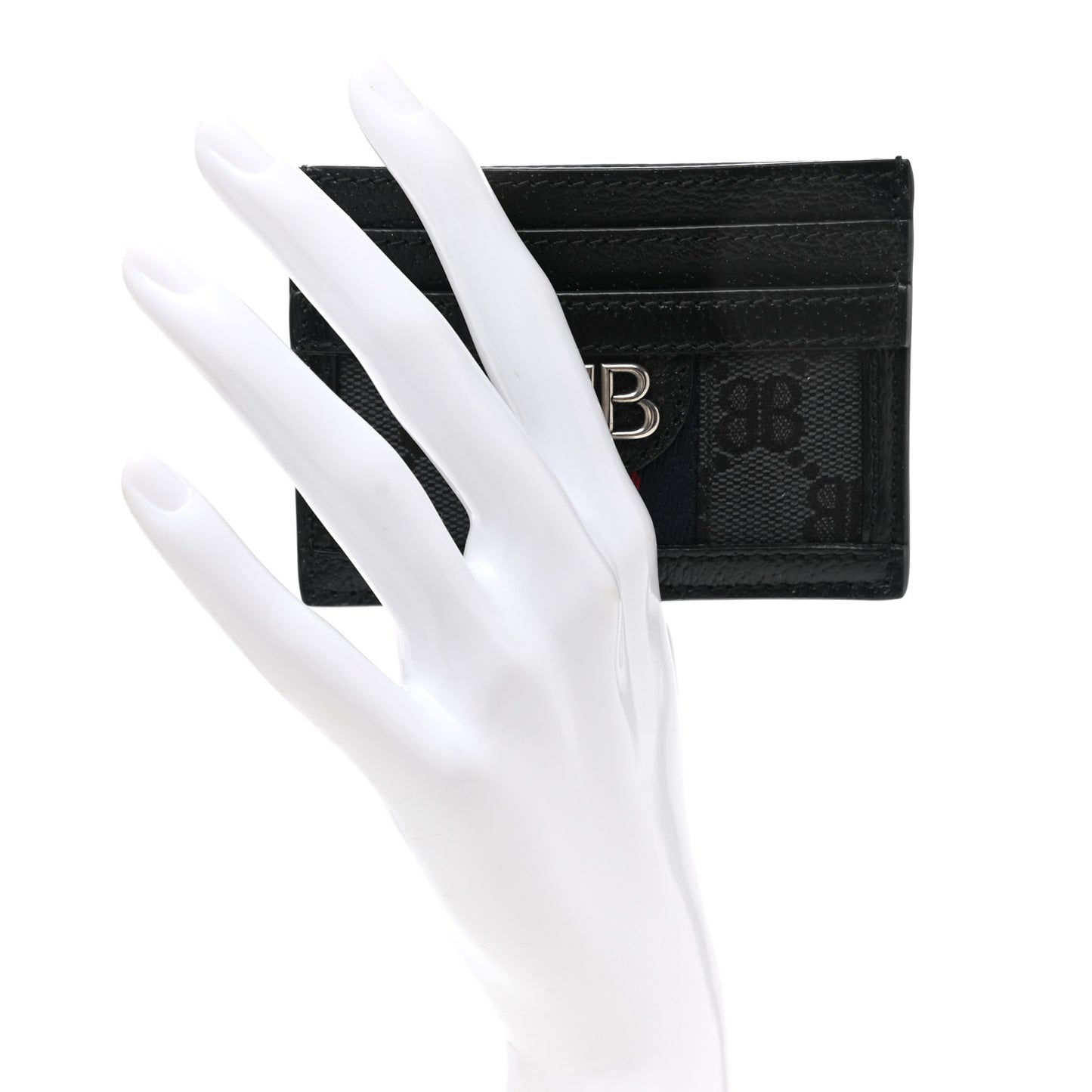 X BALENCIAGA BB Monogram Web Ophidia Card Holder Black