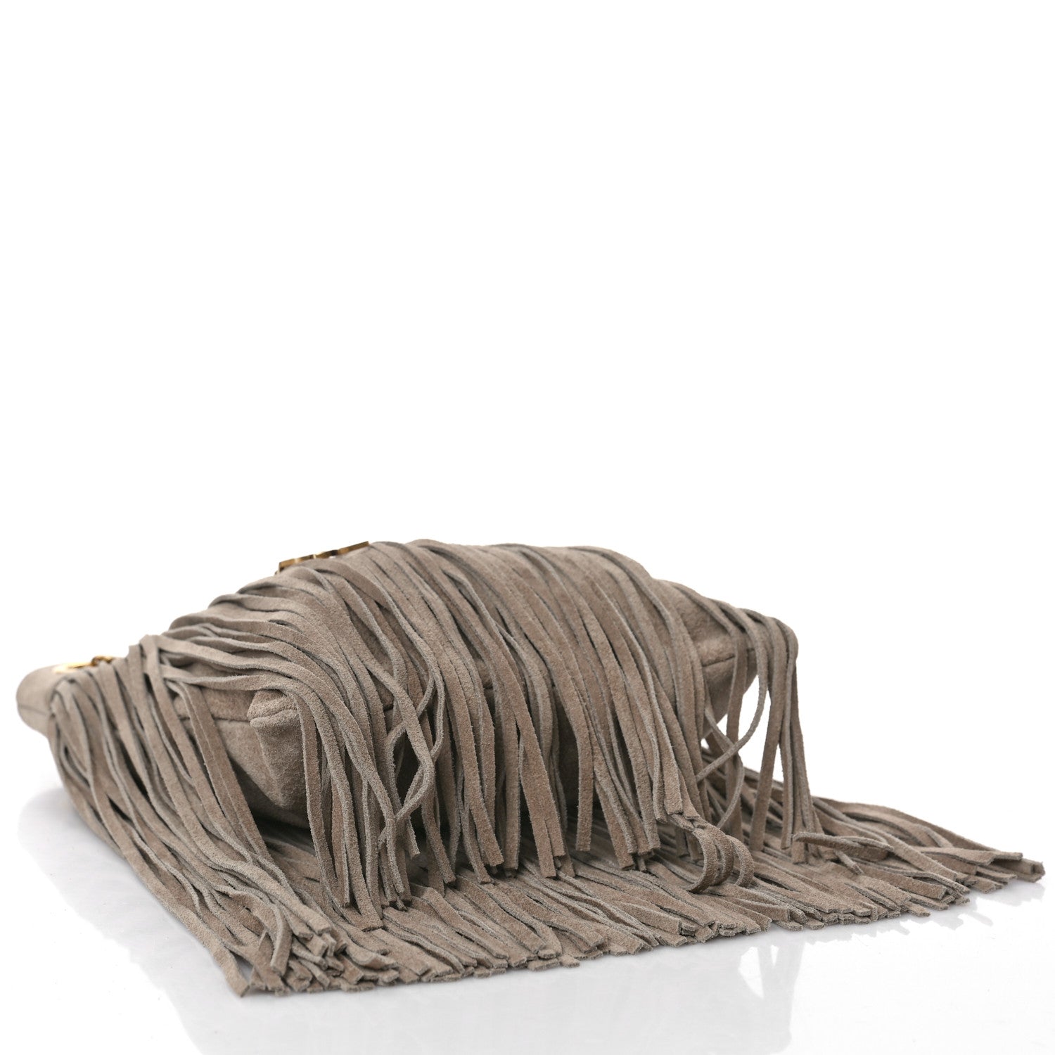 Saint Laurent Suede Calfskin Small Grace Fringed Hobo Bag Dusty Grey 5 of 9