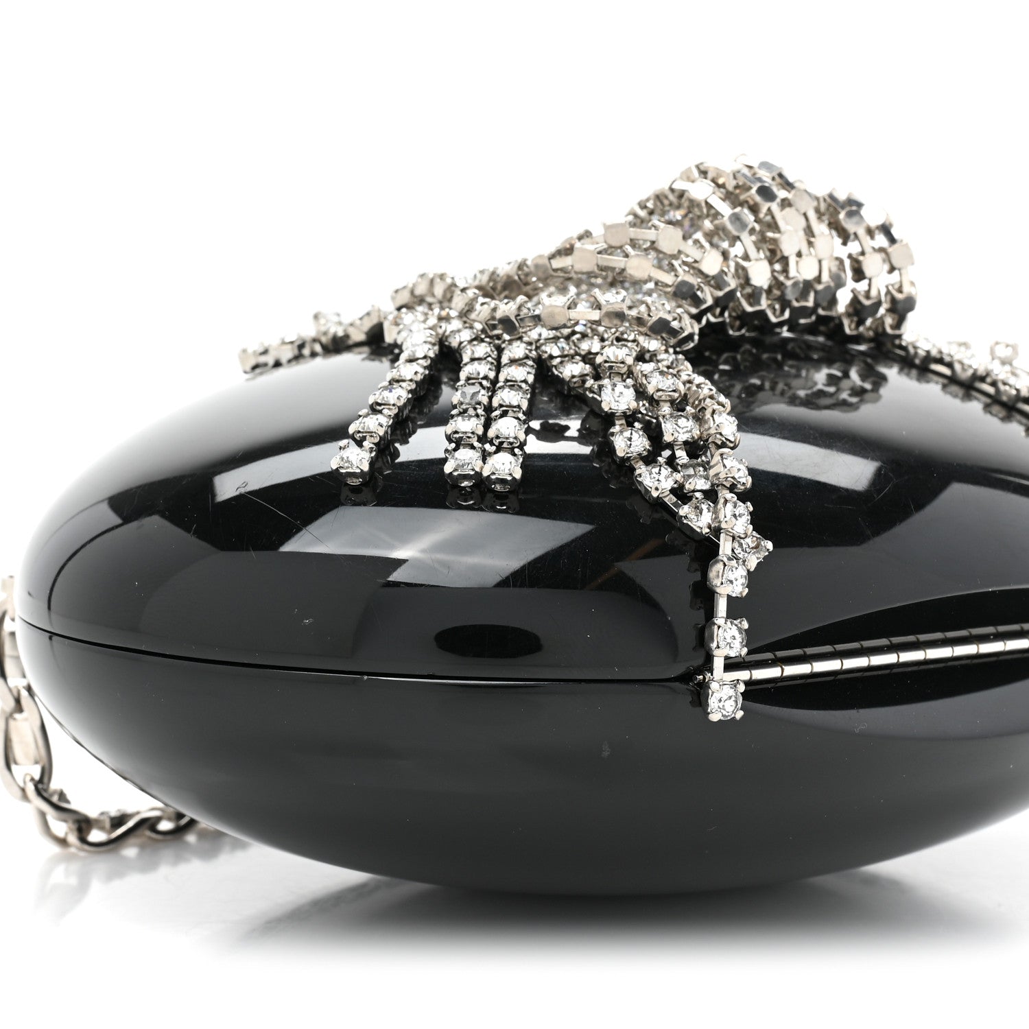 Chanel Resin Crystal Chain Fringe CC Oval Minaudière Black 9 of 11