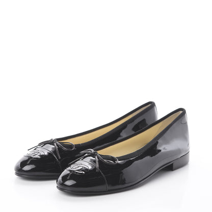 Chanel Patent CC Cap Toe Ballerina Flats 36.5 Black 2 of 7