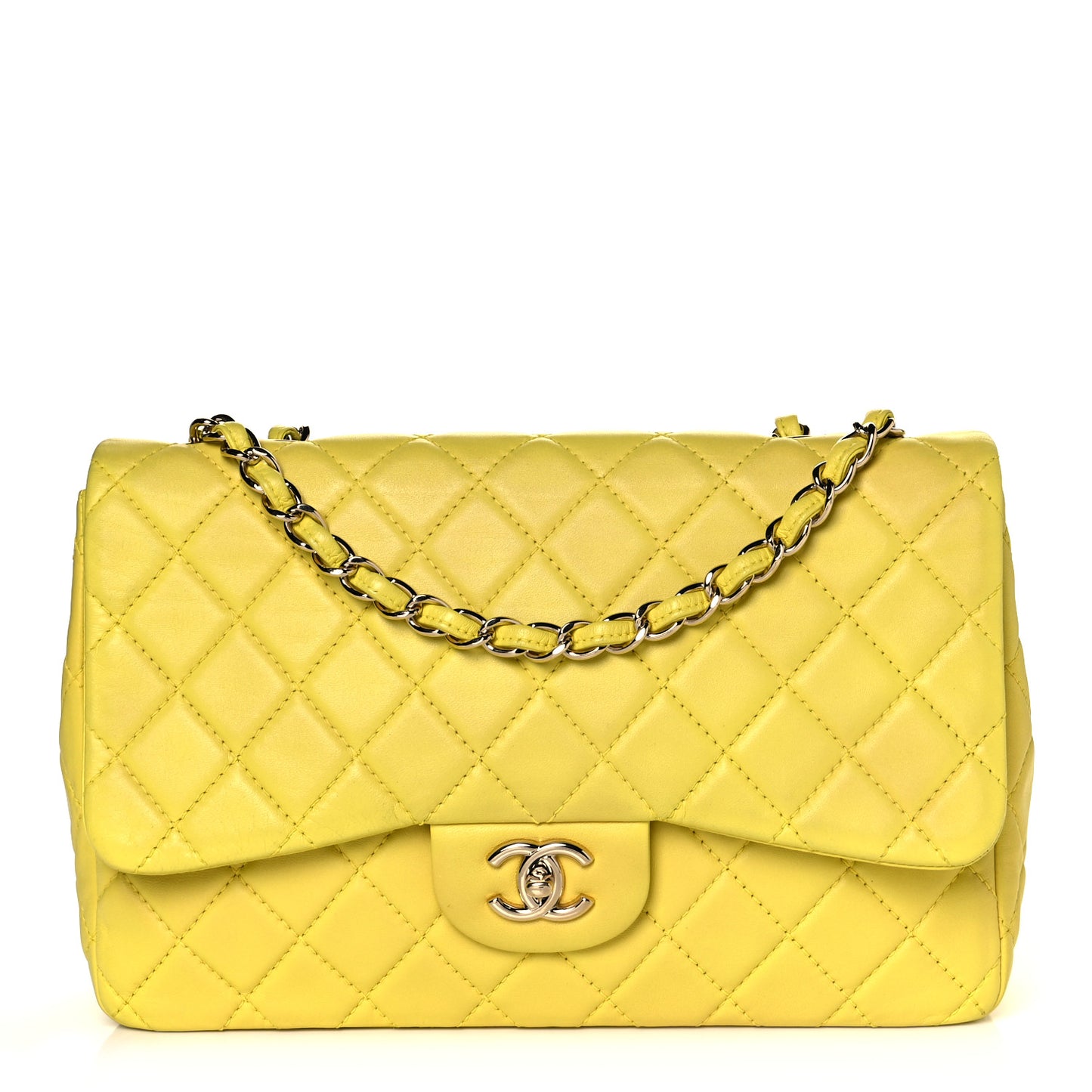 Lambskin Quilted Jumbo Single Flap Yellow
