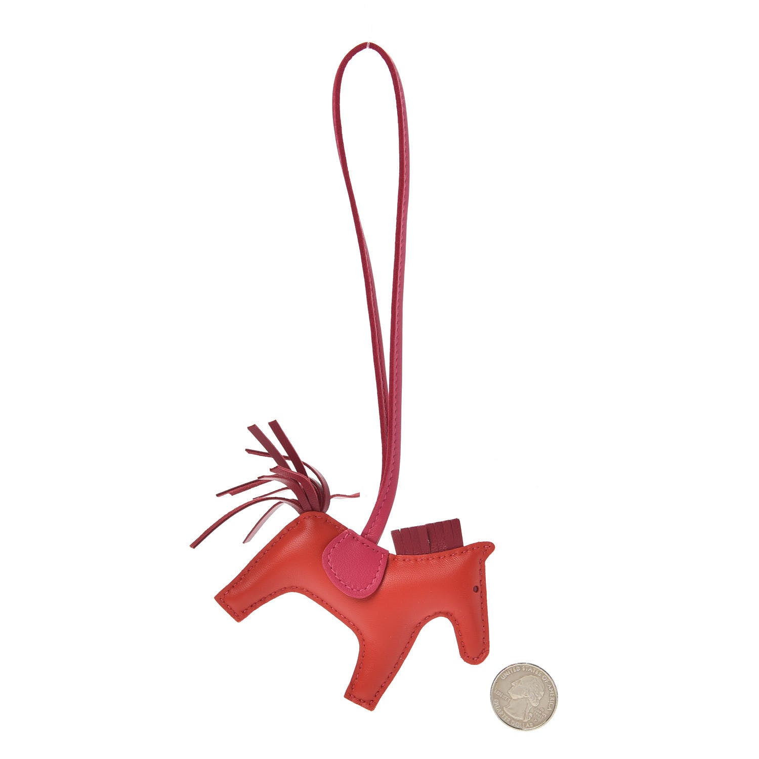 Hermes Milo Lambskin Grigri Rodeo Horse Bag Charm PM Rose Sakura Framboise Rouge Sellier 2 of 4