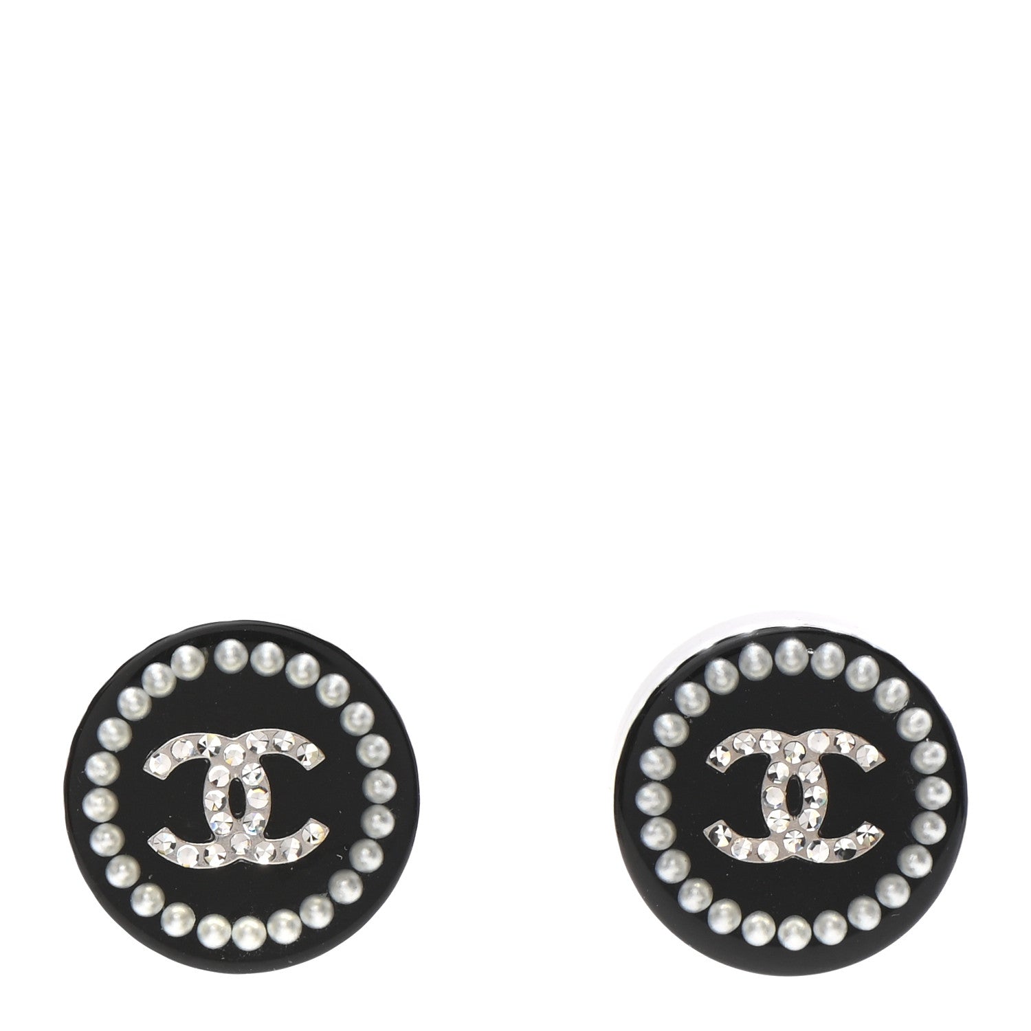 Chanel Resin Crystal CC Earrings Black 1 of 5