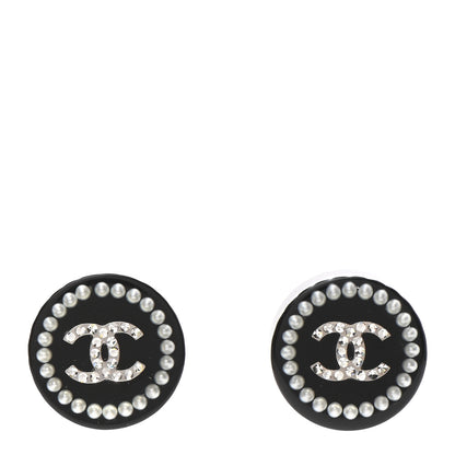Chanel Resin Crystal CC Earrings Black 1 of 5
