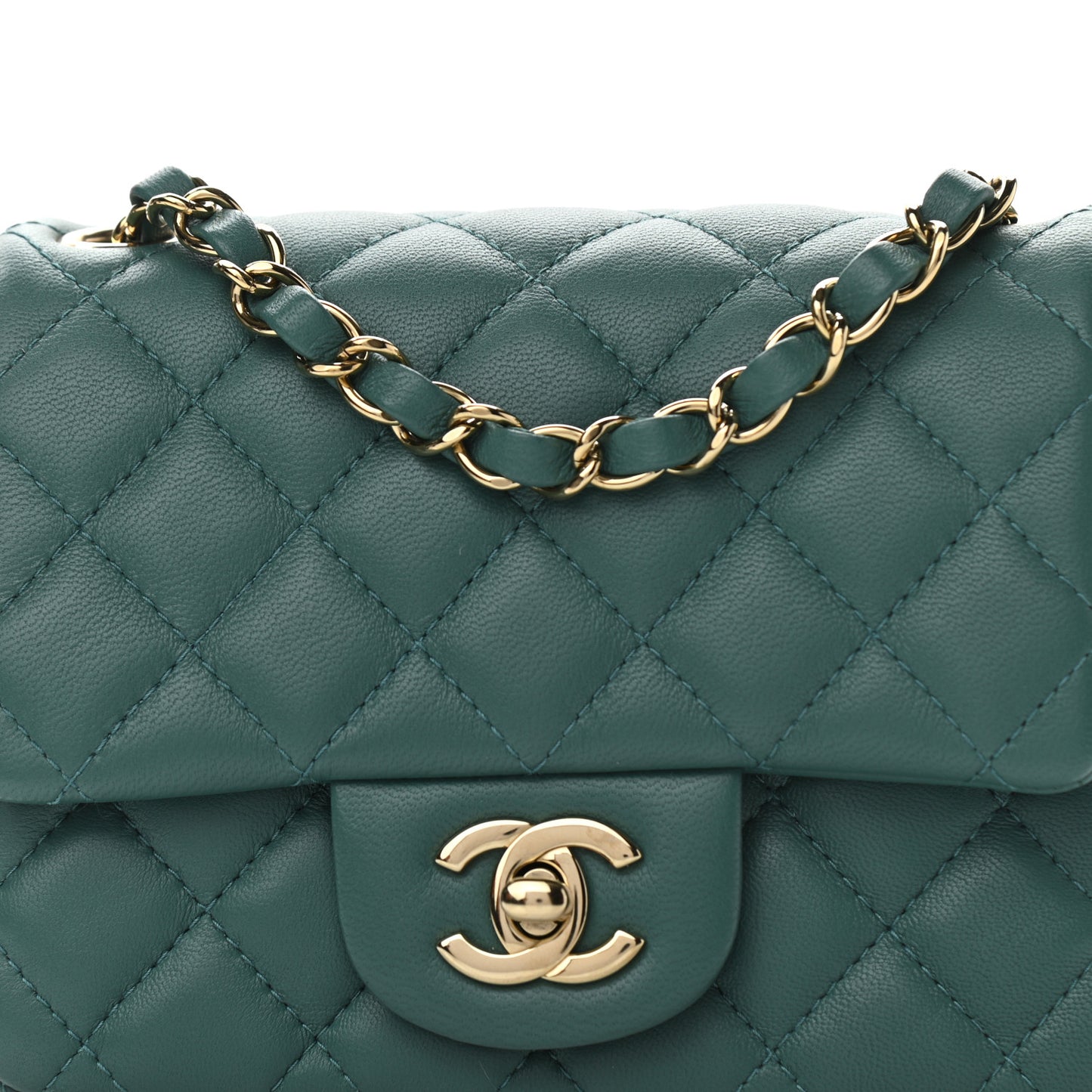 Lambskin Quilted Mini Square Flap Green