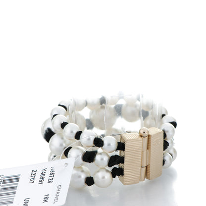 Chanel Pearl Ribbon Multi Strand Bracelet Gold 3 of 5