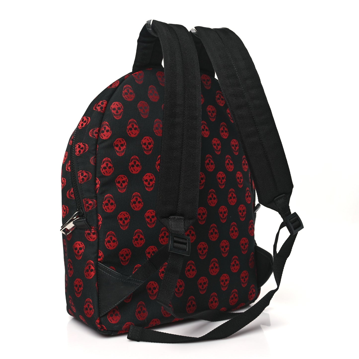 Nylon Skull Print Backpack Black Red