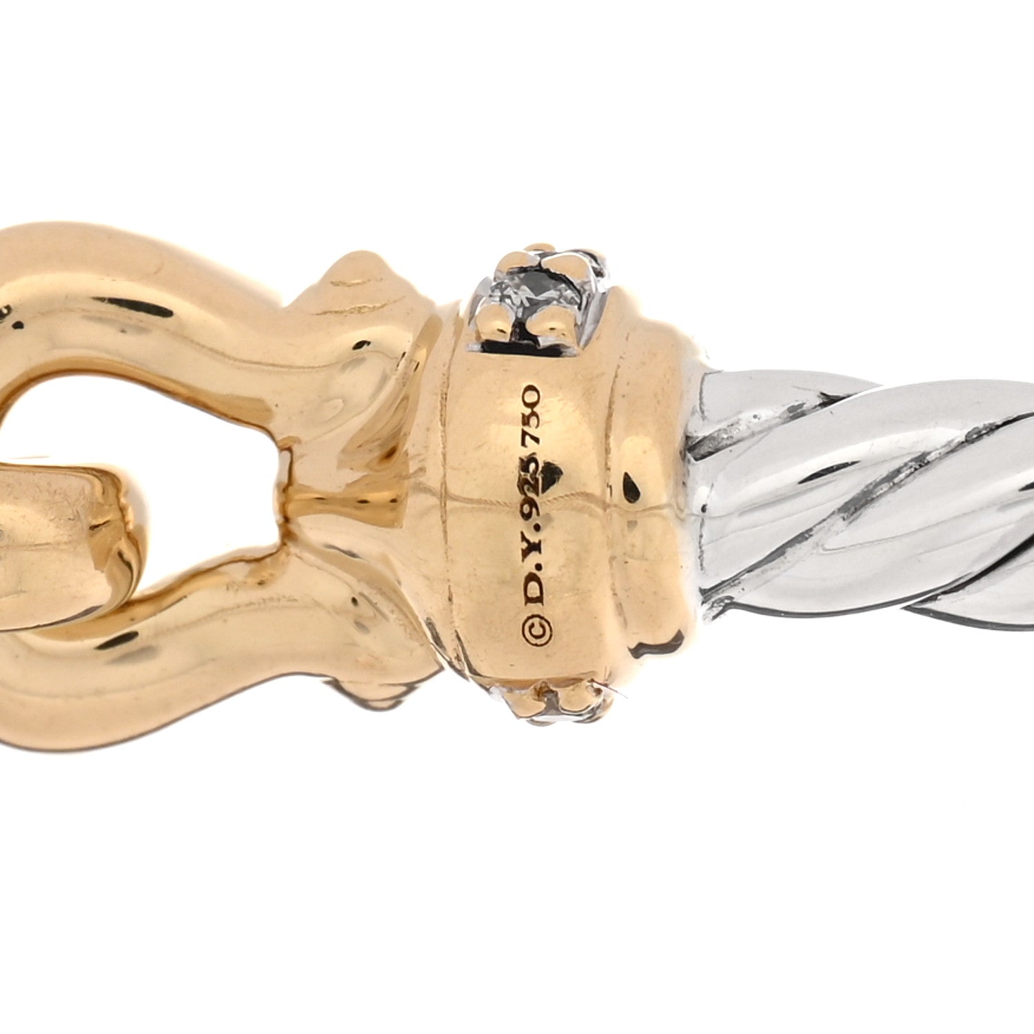 David Yurman Sterling Silver 18K Yellow Gold Diamond 3mm Cable Buckle Bracelet 3 of 4