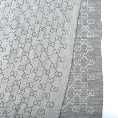 Gucci Wool Silk Monogram Fringe Scarf Grey 5 of 7
