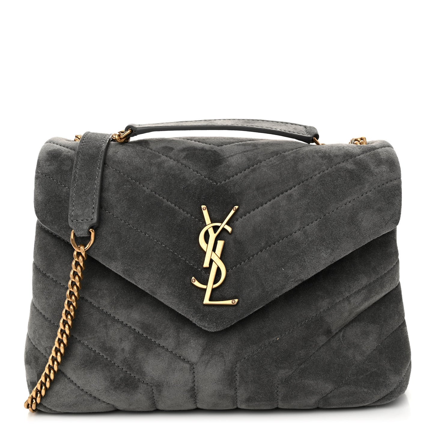 Suede Calfskin Y Quilted Monogram Small Loulou Chain Satchel Storm
