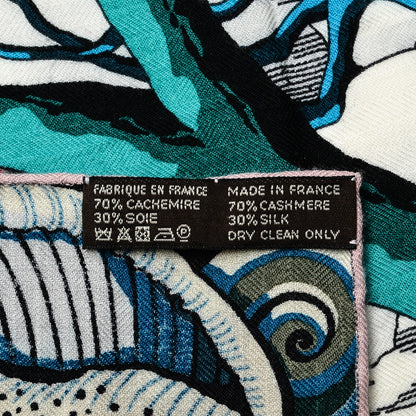 Hermes Cashmere Silk Sieste Au Paradis Shawl 140 Blanc Vert Rose 5 of 5