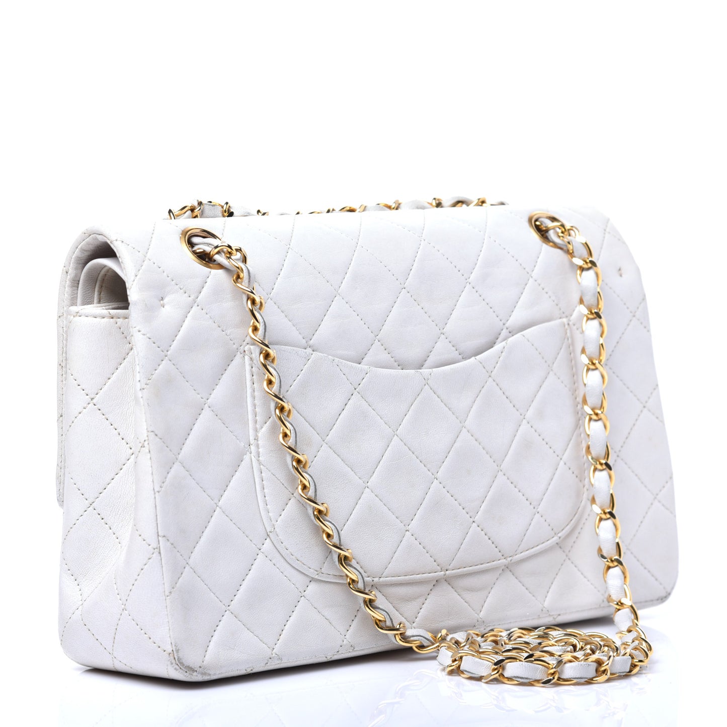 Lambskin Quilted Medium Double Flap White