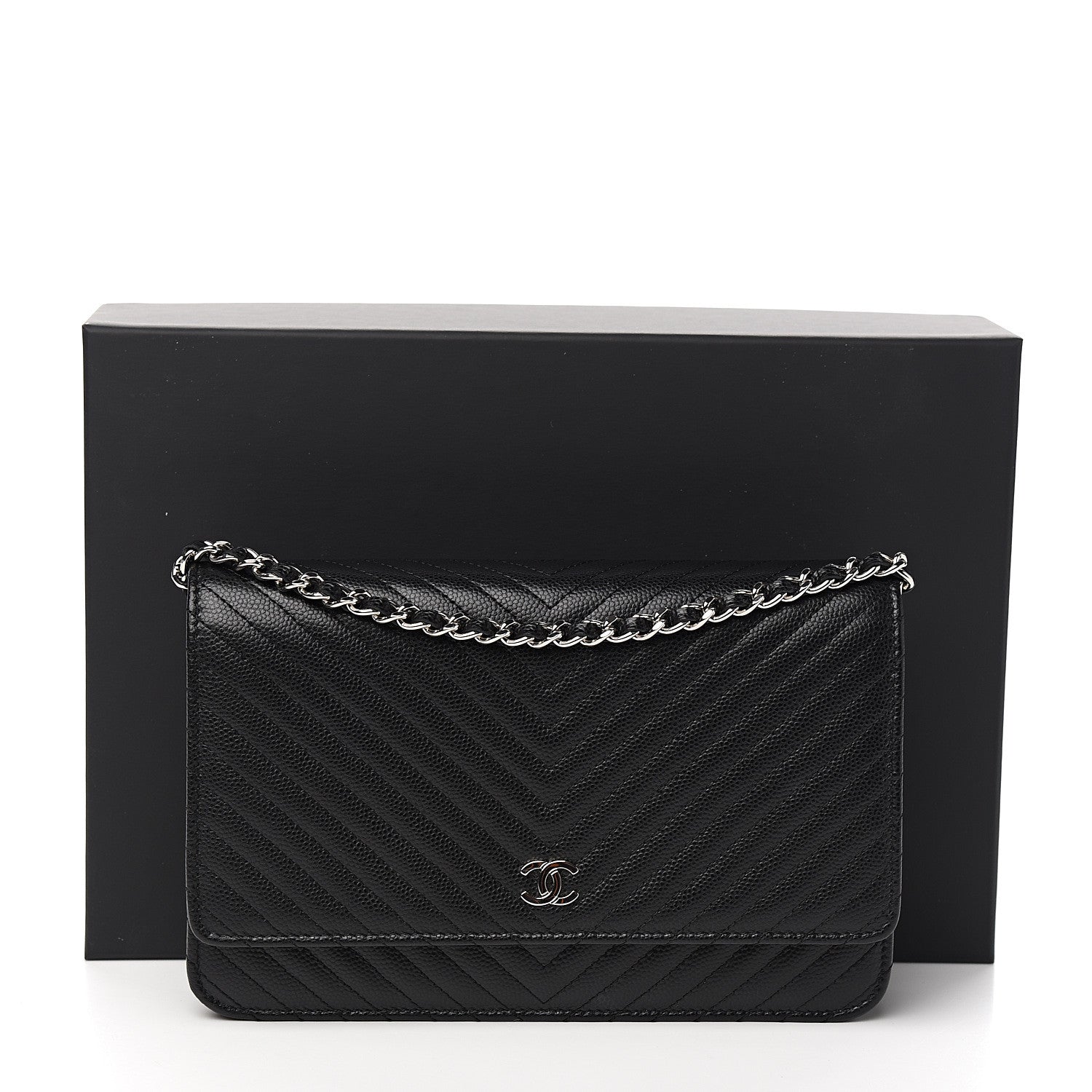 Chanel Caviar Chevron Quilted Wallet On Chain WOC Black 11 of 11
