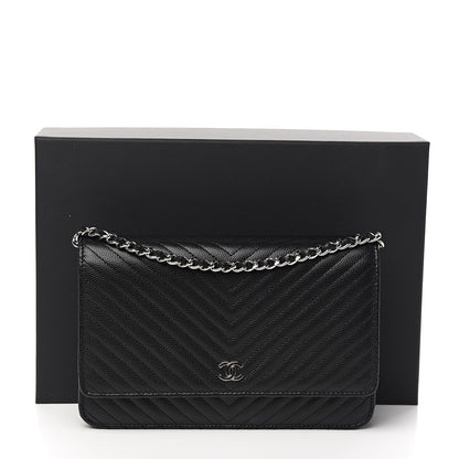 Chanel Caviar Chevron Quilted Wallet On Chain WOC Black 11 of 11