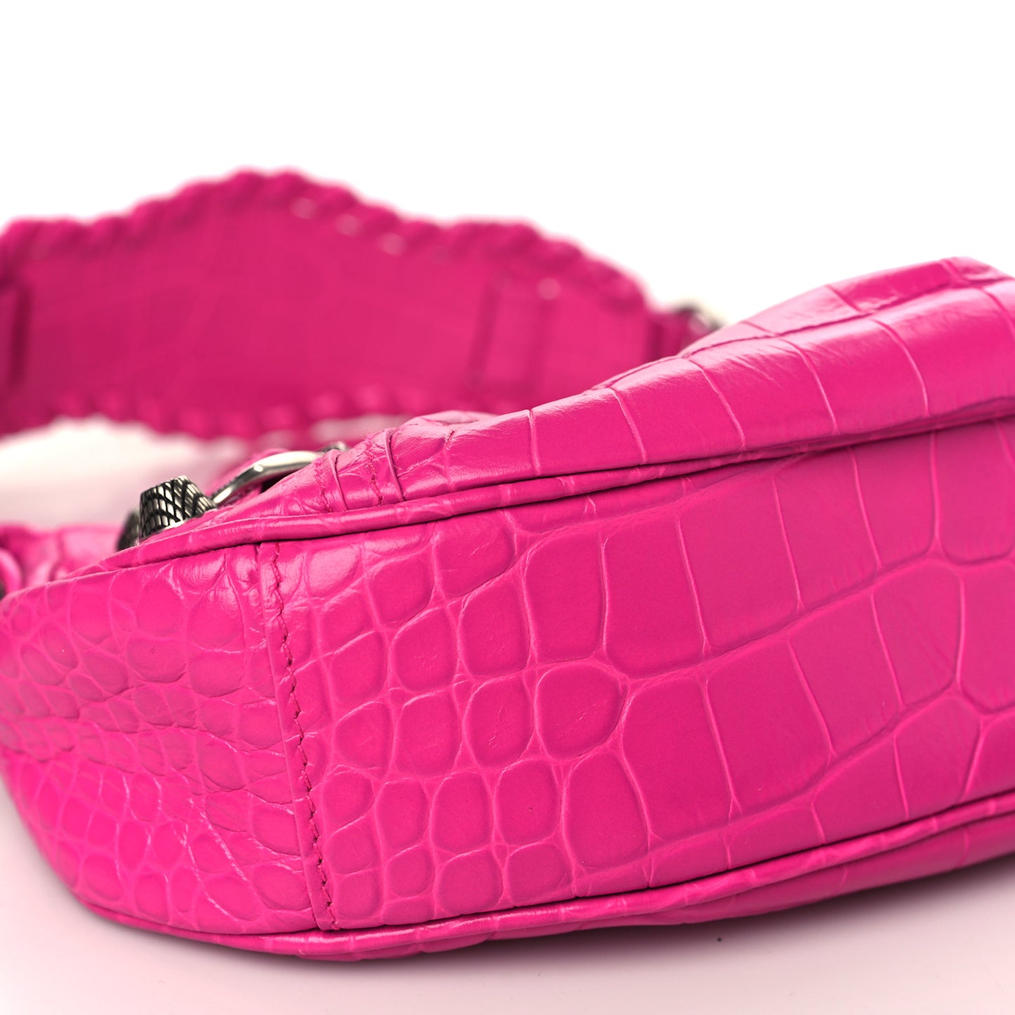 Extra Supple Calfskin Crocodile Embossed XS Le Cagole Shoulder Bag Lipstick Pink