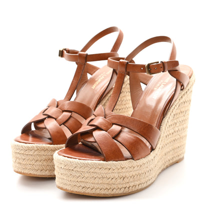 Saint Laurent Calfskin Tribute 95 Platform Espadrille Wedge Sandals 39 Brown 4 of 8