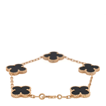 Van Cleef & Arpels 18K Yellow Gold Black Onyx 5 Motifs Vintage Alhambra Bracelet 2 of 4