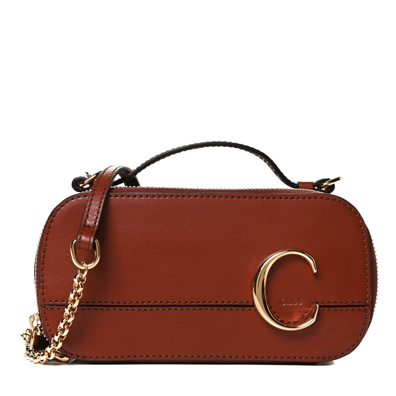 Chloe Shiny Calfskin Mini Vanity C Bag Sepia Brown 1 of 14