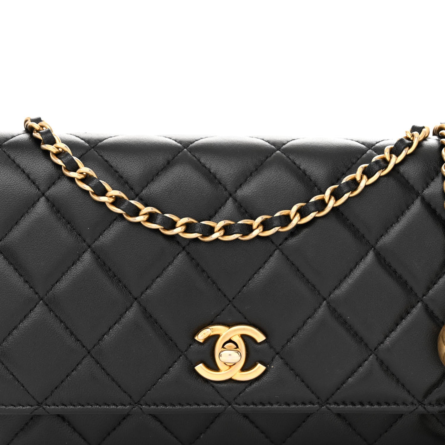 Chanel Lambskin Quilted Pearl Crush Wallet On Chain WOC Black 9 of 13