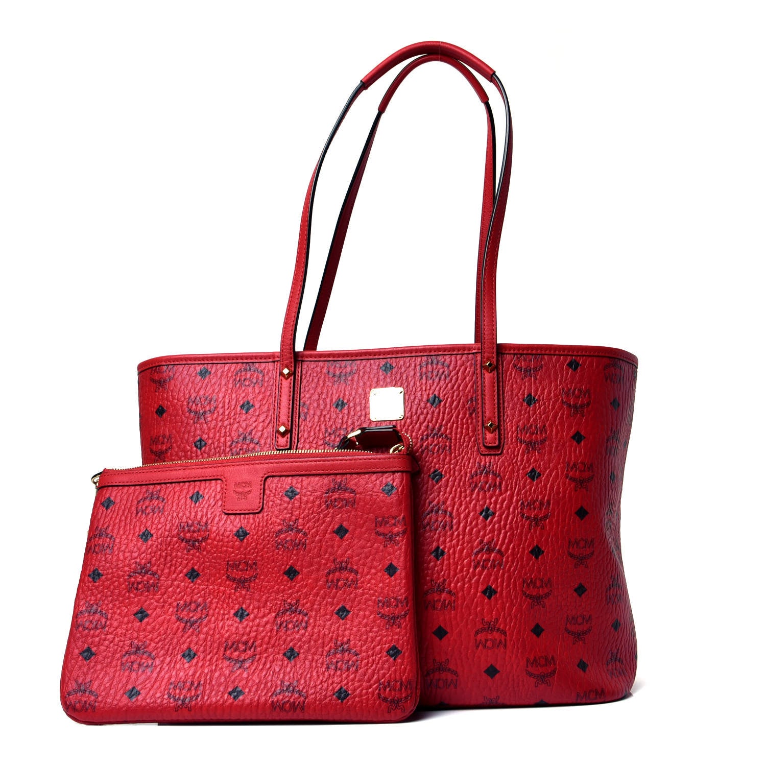 MCM Visetos Medium Anya Zip Top Shopper Tote Ruby Red 1 of 4