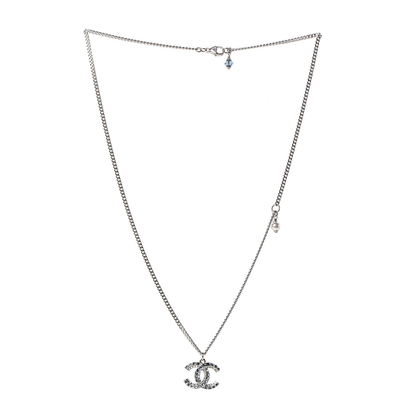 Crystal Baguette CC Pendant Necklace Silver Blue