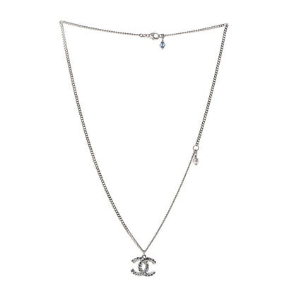 Chanel Crystal Baguette CC Pendant Necklace Silver Blue 3 of 4