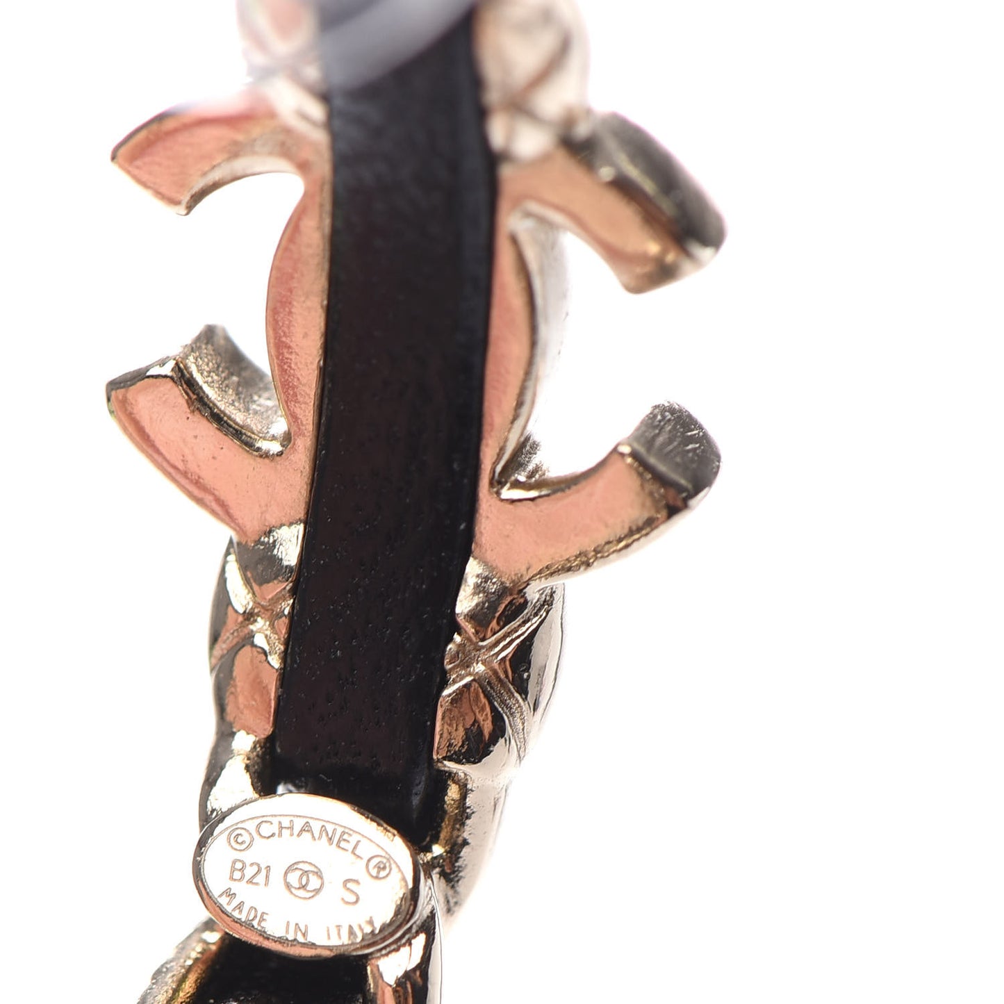 Lambskin CC Turnlock Chain Hoop Earrings Gold Black