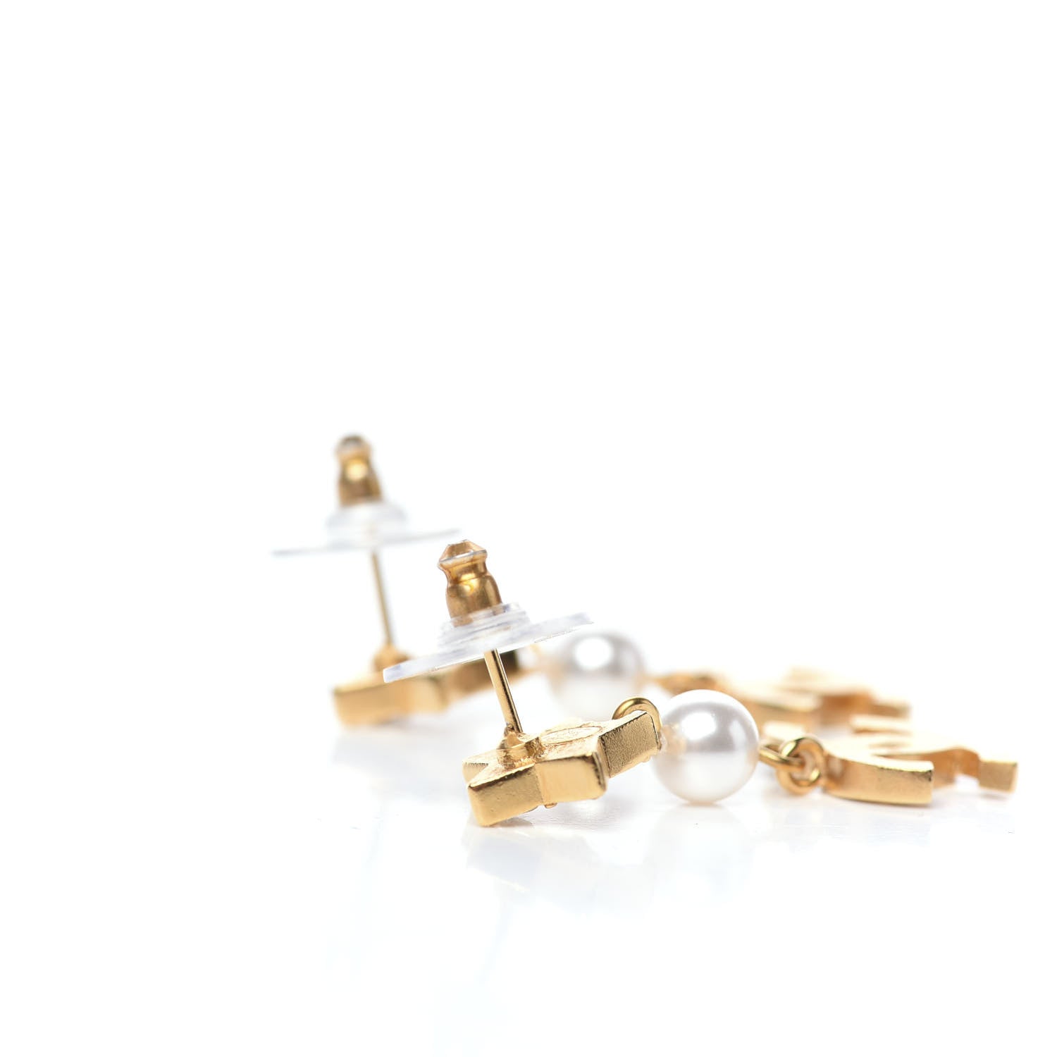 Chanel Crystal Pearl CC Star Drop Earrings Gold 3 of 5