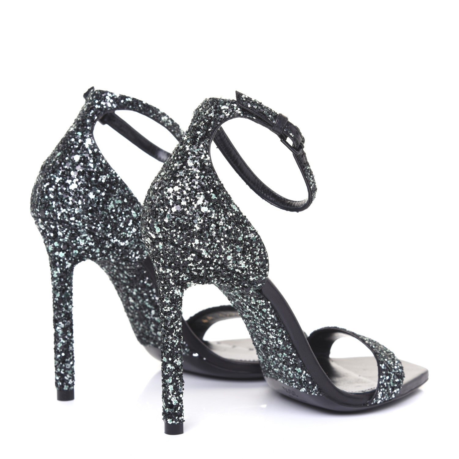 Saint Laurent Glitter Amber 105 Ankle Strap Sandals 35.5 Black 4 of 10